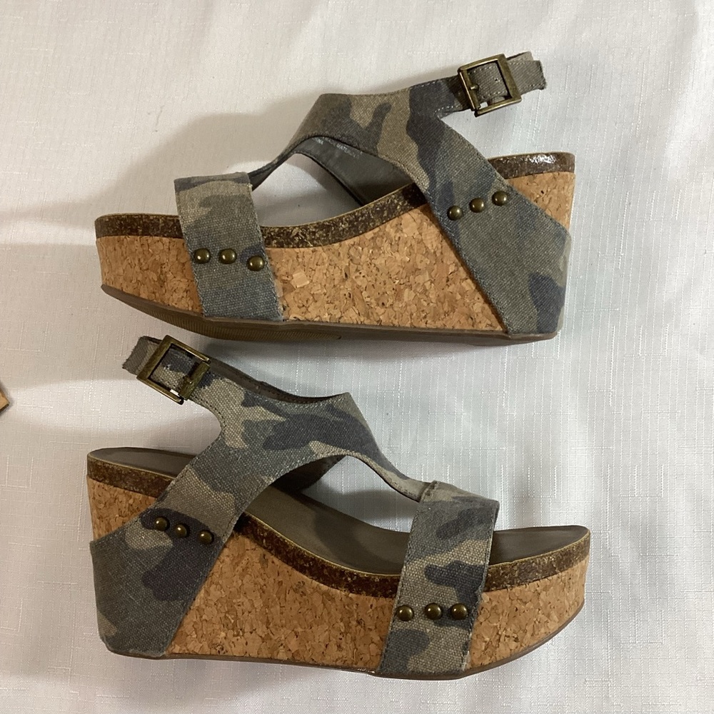 Sugar Camo Fabric Cork Platform Sandals Size 8 - Picture 5 of 15
